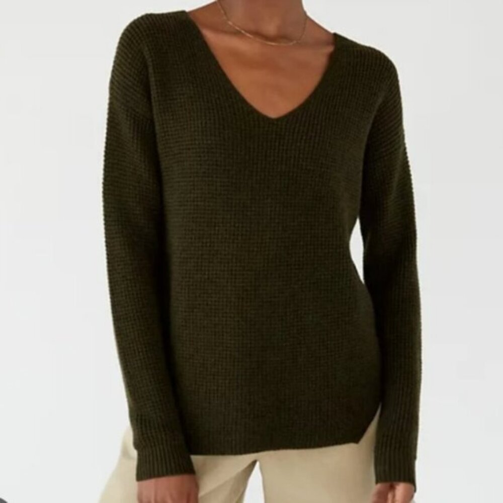 Aritzia Wilfred Free Wolter Mustard Waffle Knit V neck Sweater Size S